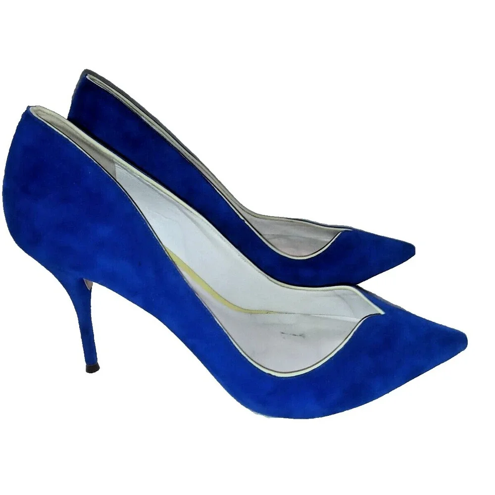Sophia Webster Sz 40 Blue Suede Shoes 9 / 9.5 US   Made in Brazil Heels Stiletto - Picture 10 of 11